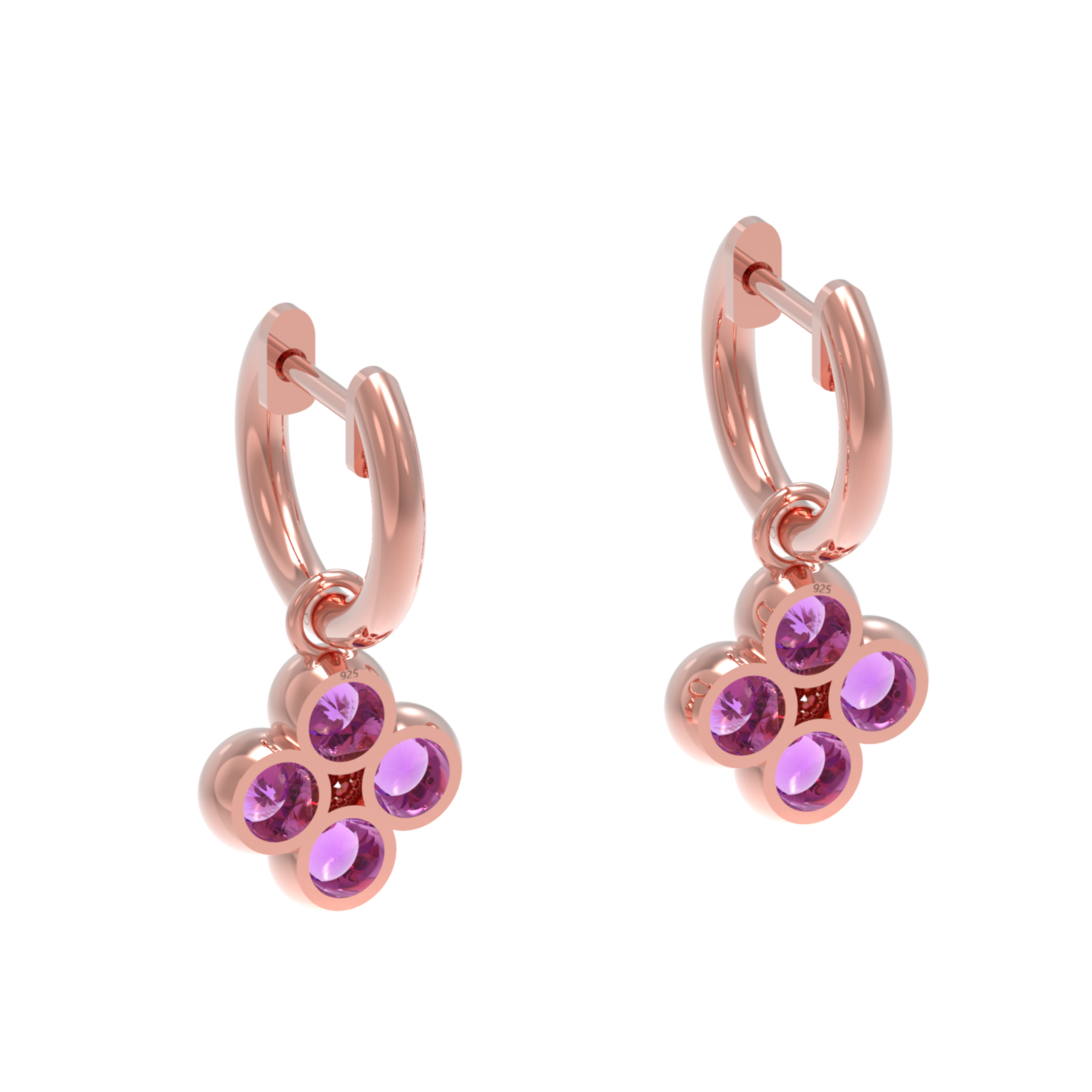 Amethyst Clover Leaf Dangle Earrings, Hallmarked 925 Sterling Silver